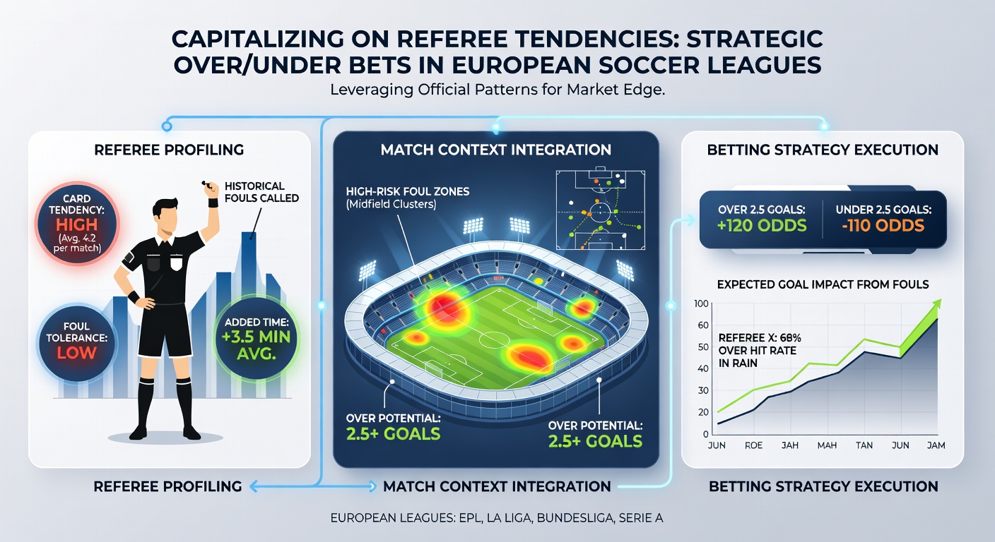 Soccer match statistics overlay showing referee card counts and goal trends