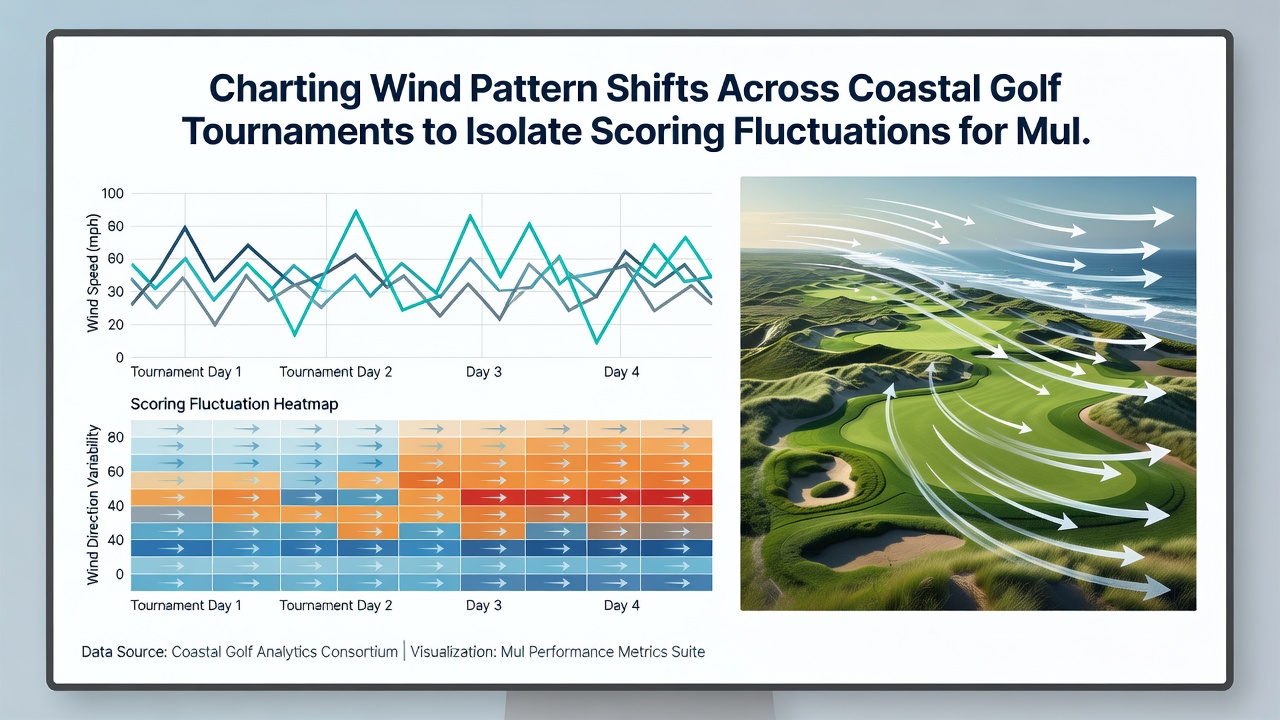 Data visualization of wind speed and scoring trends from multiple coastal golf events