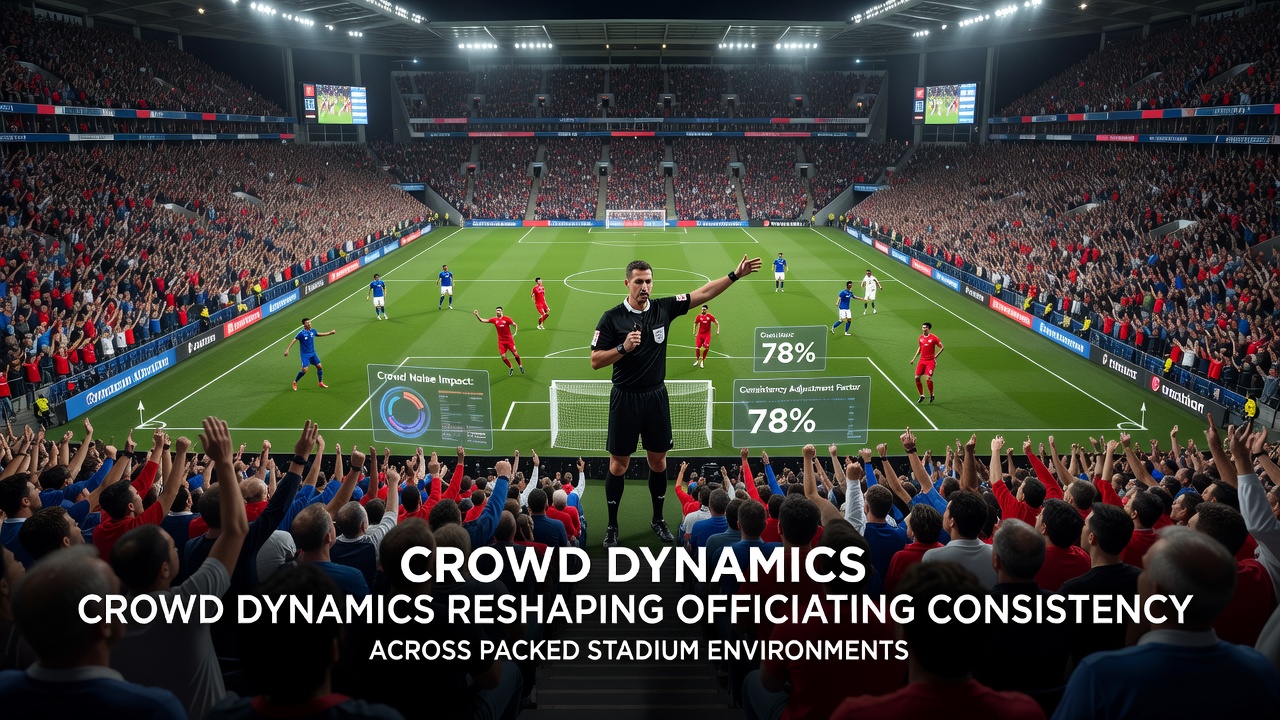Referee managing decisions amid intense crowd reactions in a filled arena