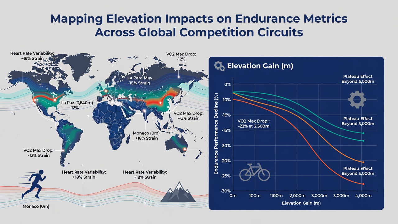 Athletes navigating a high-altitude endurance course with visible elevation markers and performance tracking equipment