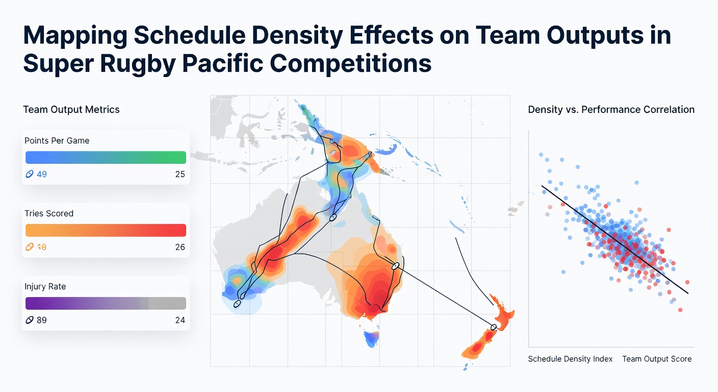 Performance trend lines comparing high-density and low-density schedule periods for selected Super Rugby Pacific franchises