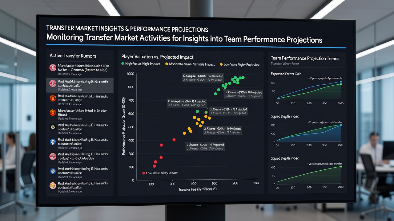 Performance analysts comparing transfer records with match statistics in a data center setting