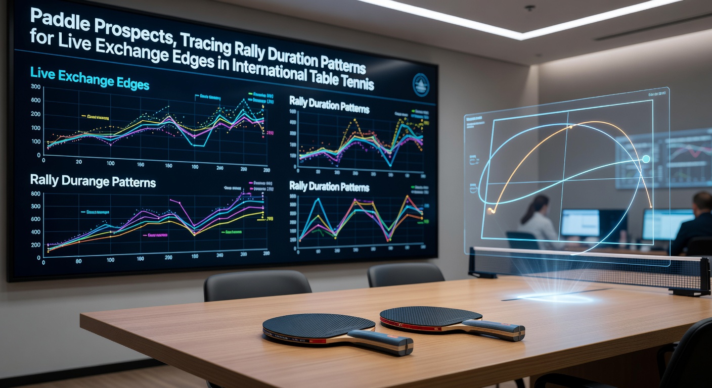 Data visualization overlay on a table tennis court showing rally duration statistics and live exchange odds movement