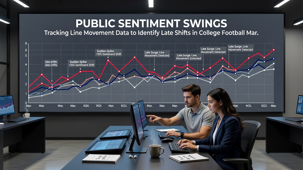 Data dashboard displaying college football line movement charts and public betting percentages