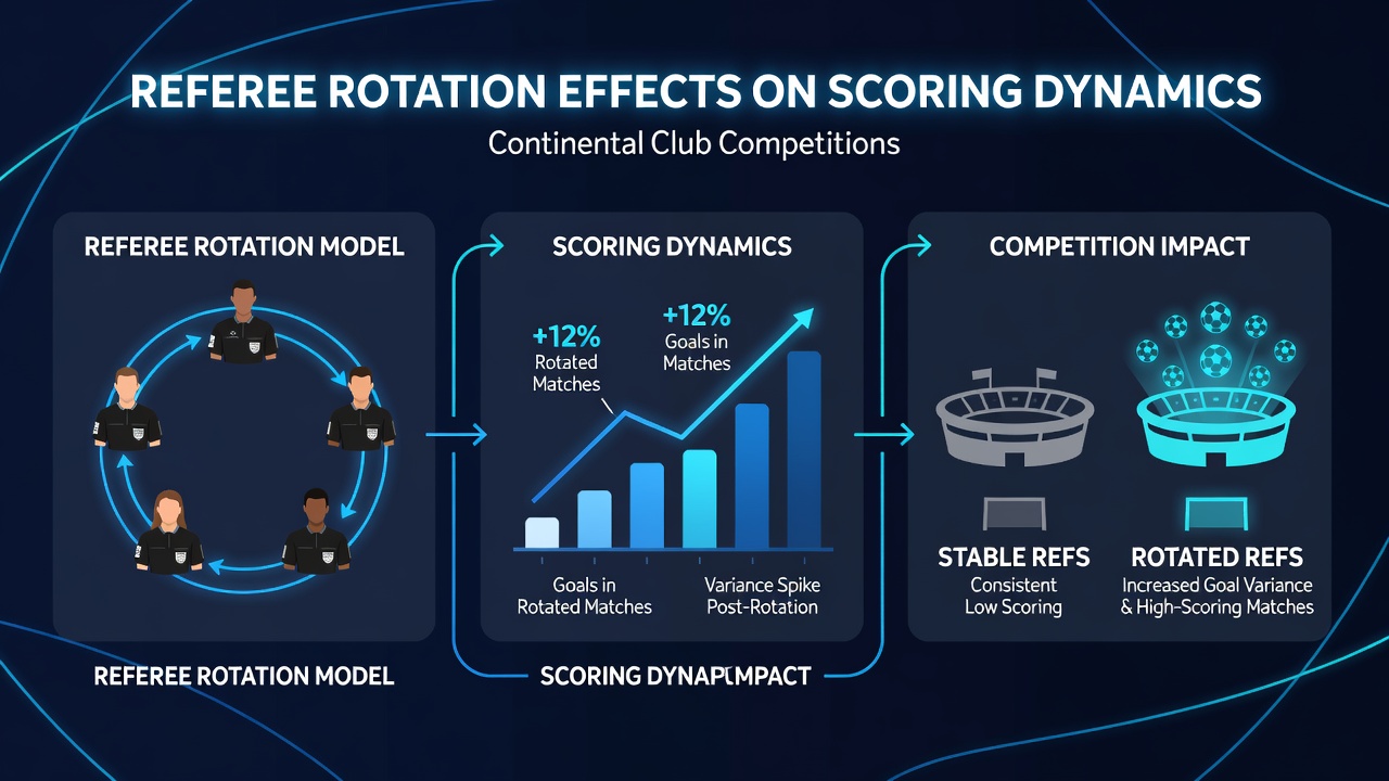 Statistical charts displaying goal and card data from rotated referee assignments in club tournaments