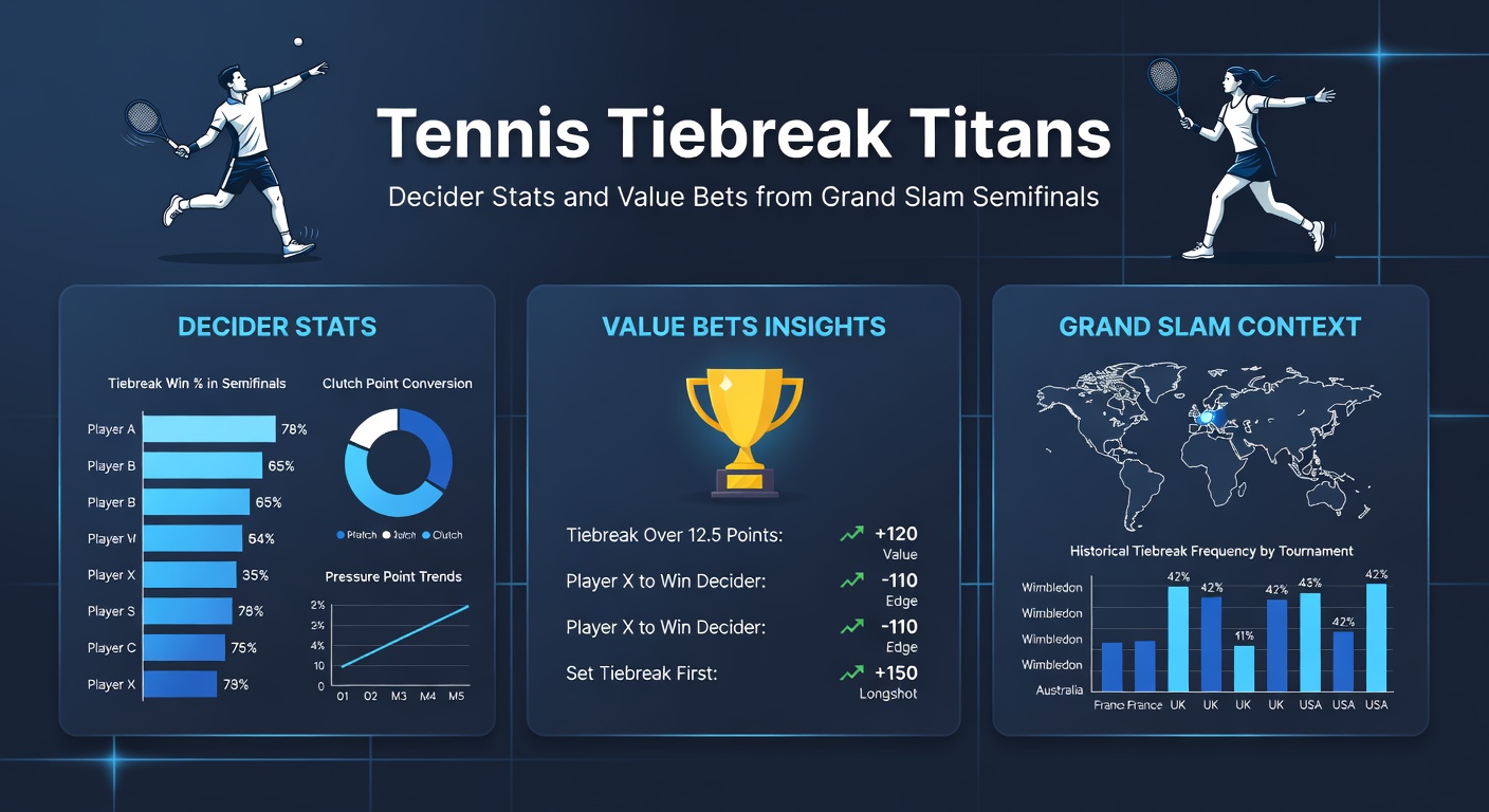 Detailed chart displaying tiebreak win percentages and ace stats from Grand Slam semifinals over the last decade