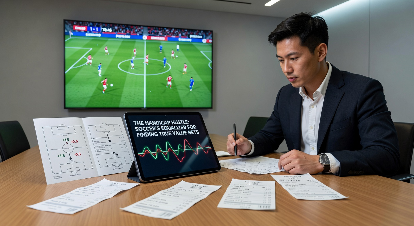 Data visualization of handicap betting lines and soccer match outcomes, showing value opportunities